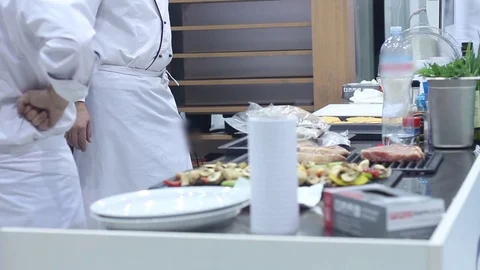 Two chefs at the restaurant Stock Footage 73425897