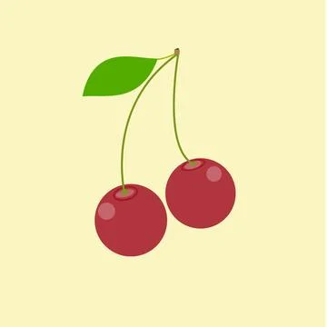 Two cheries on a yellow background Stock Illustration