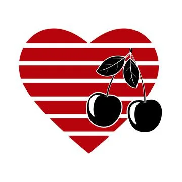 Two cherries and a heart shape. Vector illustration of a clipart. Isolated on Stock Illustration