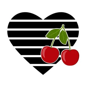 Two cherries and a heart shape. Vector illustration of a clipart. Isolated on Stock Illustration