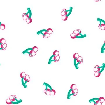Two cherries branch isometric icon seamless pattern Stock Illustration