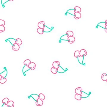 Two cherries branch vector seamless pattern Stock Illustration