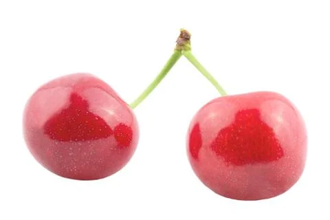 Two cherries isolated on white background Stock Photos