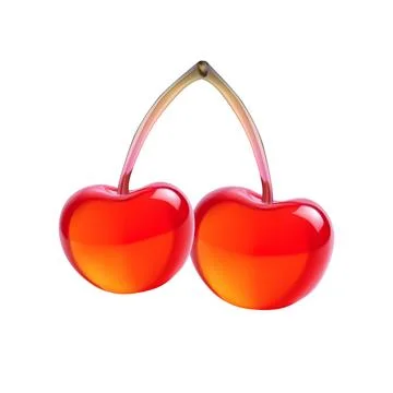 Two cherries joined at stem. Sweet fruit icon illustration. Food marketing Illustrazione stock