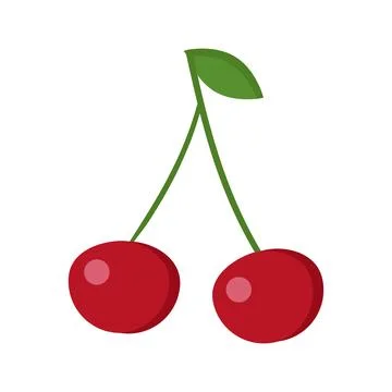 Two cherries with a leaf close-up on a white background Stock Illustration