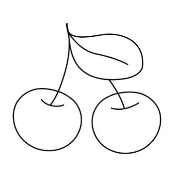 Two cherries with a leaf, sketch. Just a childish drawing, coloring book. Gar Illustrazione stock