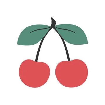 Two cherries on one branch. Hand drawn cherry berry. Vector illustration. Stock Illustration