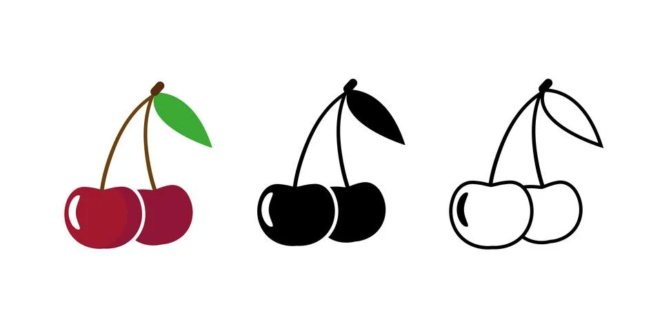 Two cherries with one leaf. Cherry line icon, outline vector glyph Stock Illustration