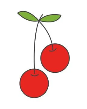 Two Cherries on Steam with Leaf Flat Vector Icon Illustrazione stock