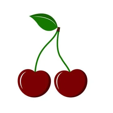 Two cherries on stems with a leaf, flat design Illustrazione stock