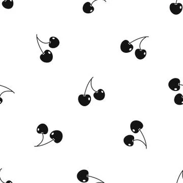 Two cherry berries pattern seamless black 스톡 일러스트