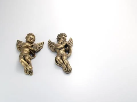 Two Cherubs on White Background Stock Photos