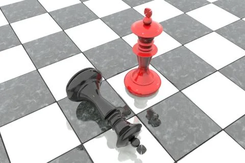 Two chess figures on the playing field. Red king is a winner and a loser black Stock Illustration