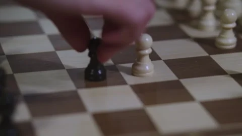Two chess players play chess, chess pieces are placed on the board Stock Footage 297371313