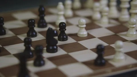 Two chess players play chess, chess pieces are placed on the board Stock Footage 297586695