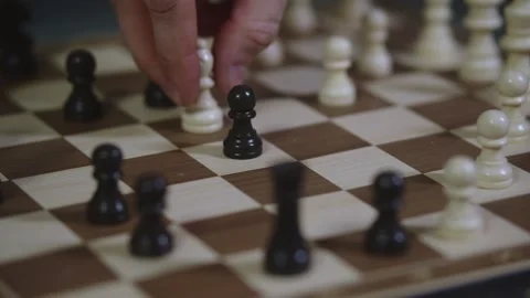 Two chess players play chess, chess pieces are placed on the board Stock Footage 297587451