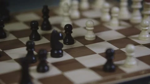 Two chess players play chess, chess pieces are placed on the board Stock Footage 297590147
