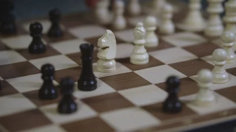 Two chess players play chess, chess pieces are placed on the board Stock Footage 297756131