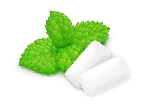 Two chewing gum and mint leaf. Stock Illustration