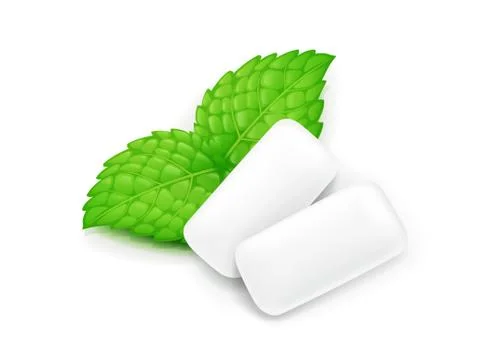 Two chewing gum and mint leaf. Stock Illustration