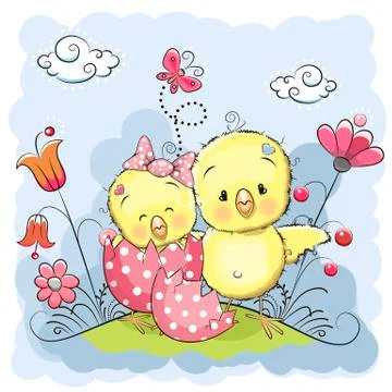 Two chicks Stock Illustration