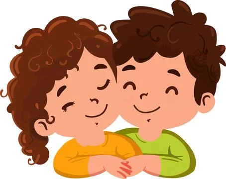 Two children are hugging each other with their arms around each other Stock Illustration