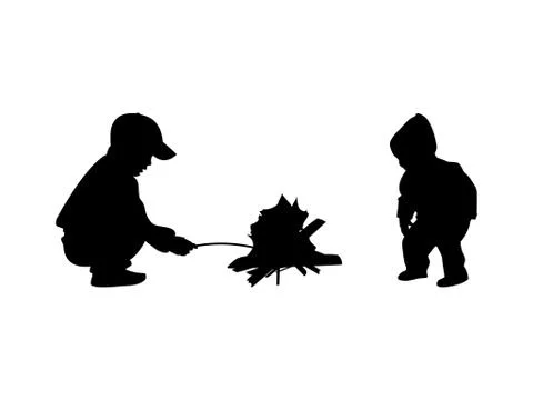 Two children at the bonfire Stock Illustration