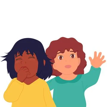 Two children . The first girl cries, the second girl calms her friend. Good a Stock Illustration