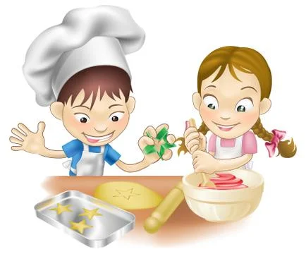 Two children having fun in the kitchen Stockillustratie