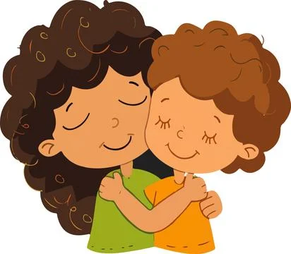 Two children hugging each other Stock Illustration