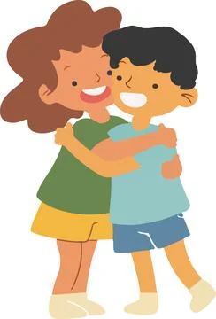 Two children hugging each other Stock Illustration