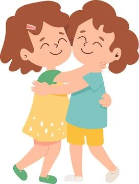 Two children hugging each other Stock Illustration