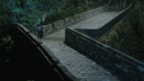 Two children playing on the Great Wall Stock Footage 235265142