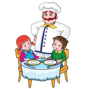 Two children at a restaurant table Stock Illustration