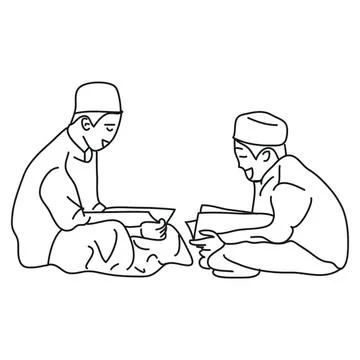 Two children sitting on the floor reading books together Stock Illustration
