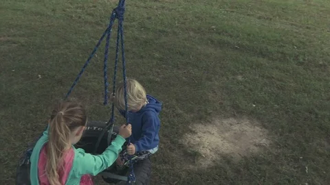Two children on tire swing Stock Footage 95749786