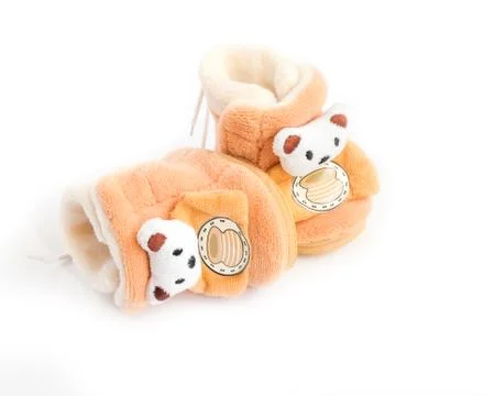 Two children's soft boot with bears Stock Photos