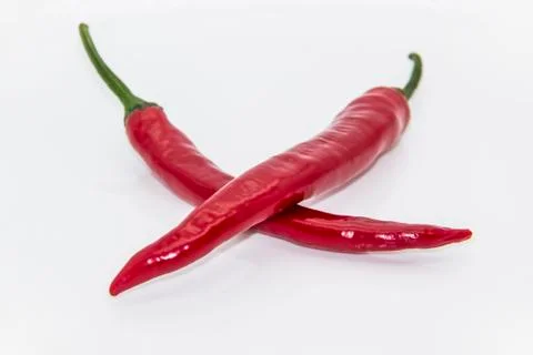 Two Chili peppers isolated on white background. Hot ripen chili peppers witho Stock Photos