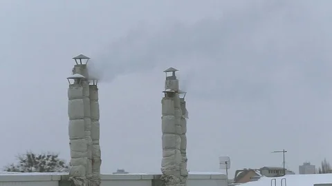 Two Chimneys in the City Stock Footage 72388490