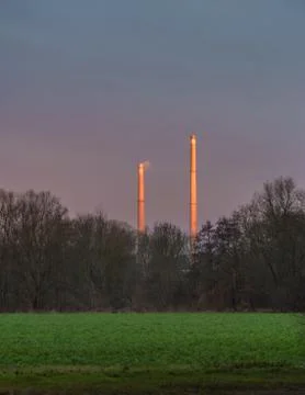 Two chimneys in sunlight Foto stock
