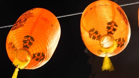 Two Chinese Lanterns at Night Stock Footage 116330247