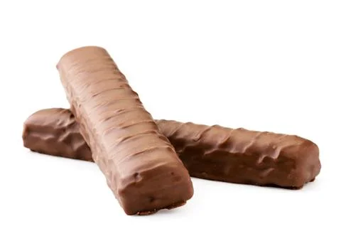 Two chocolate bars Twix closeup on a white. Isolated Stock Photos