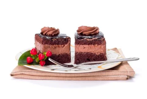 Two chocolate layer mousse cake on plate Stock Photos
