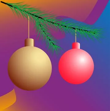 Two Christmas balls on the tree Stock Illustration