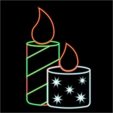 Two Christmas Candle in neon effect Stock Illustration