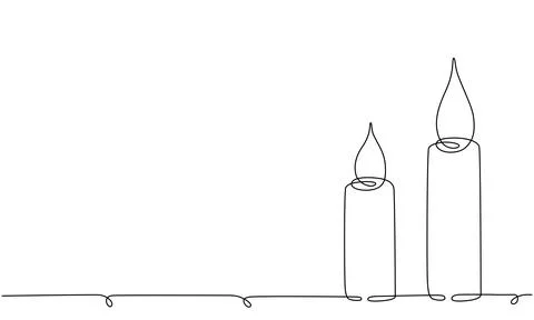 Two Christmas candles with burning flame. One continuous single line hand Stock Illustration