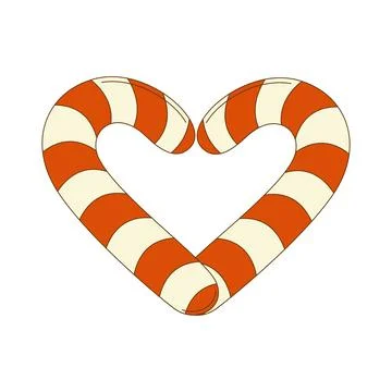 Two Christmas candy canes in the shape of a heart. Vector illustration Stock Illustration