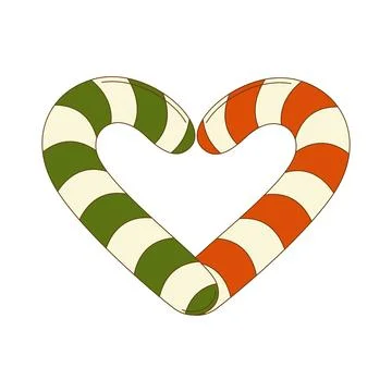Two Christmas candy canes in the shape of a heart. Vector illustration Stock Illustration