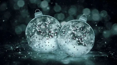 Two Christmas Grey Noir Ice Glass Baubles Decorations red balls background loop Stock Footage 82431083