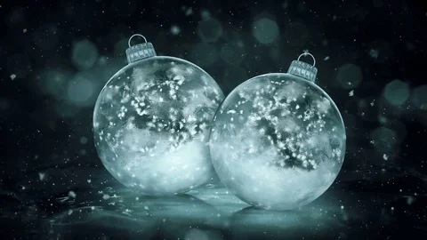 Two Christmas Grey Noir Ice Glass Baubles Decorations snowflakes background loop Stock Footage 82431354